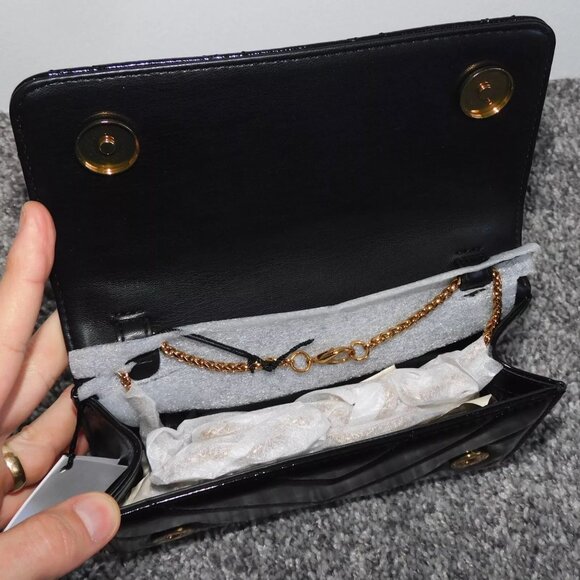 Kurt Geiger Extra Mini Kensington Clutch Bag In Black Shiny Leather NEW - Picture 3 of 6